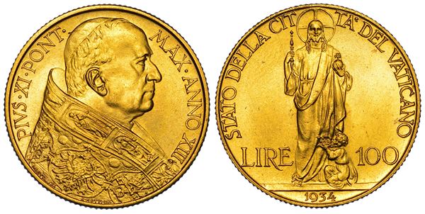 VATICANO. PIO XI, 1922-1939. 100 Lire 1934/A. XIII.