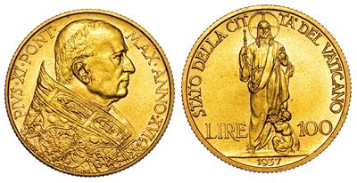 Vaticano. Pio XI, 1922-1939. 100 Lire 1937/a. XVI.