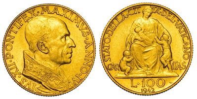 Vaticano. Pio XII, 1939-1958. 100 Lire 1942/a. IV.