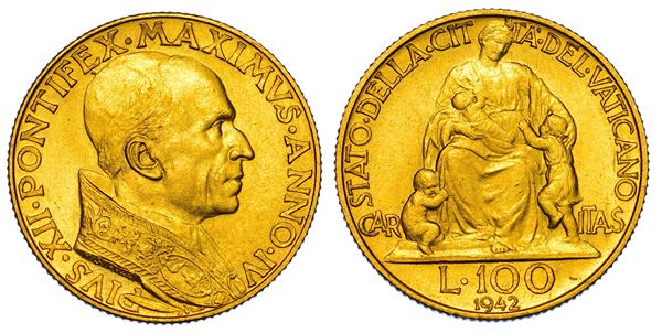VATICANO. PIO XII, 1939-1958. 100 Lire 1942/A. IV.