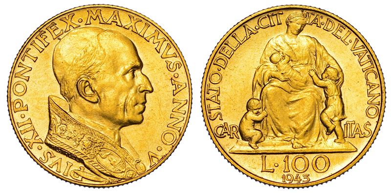 VATICANO. PIO XII, 1939-1958. 100 Lire 1943/A. V.  - Asta Numismatica - I - Cambi Casa d'Aste