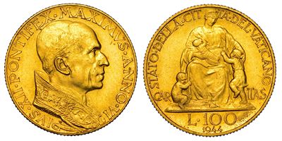 Vaticano. Pio XII, 1939-1958. 100 Lire 1944/a. Vi.