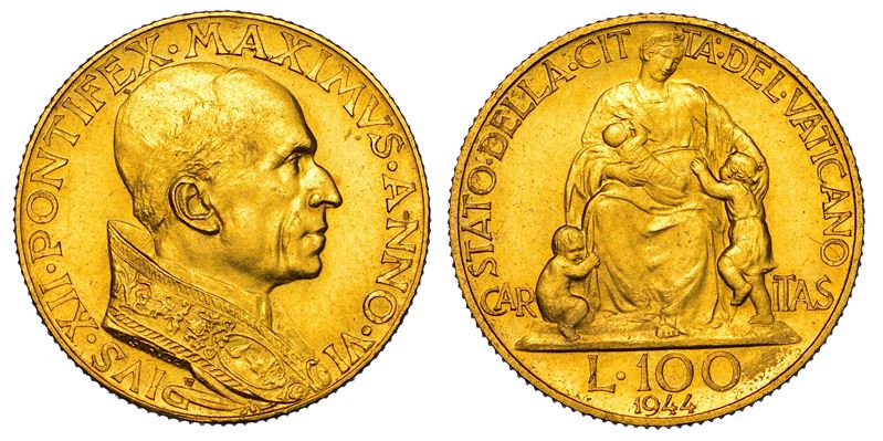 VATICANO. PIO XII, 1939-1958. 100 Lire 1944/A. VI.  - Asta Numismatica - I - Cambi Casa d'Aste