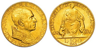Vaticano. Pio XII, 1939-1958. 100 Lire 1945/a. VII.
