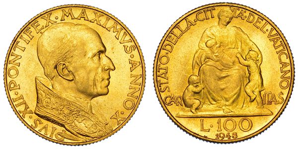 VATICANO. PIO XII, 1939-1958. 100 Lire 1948/A. X.