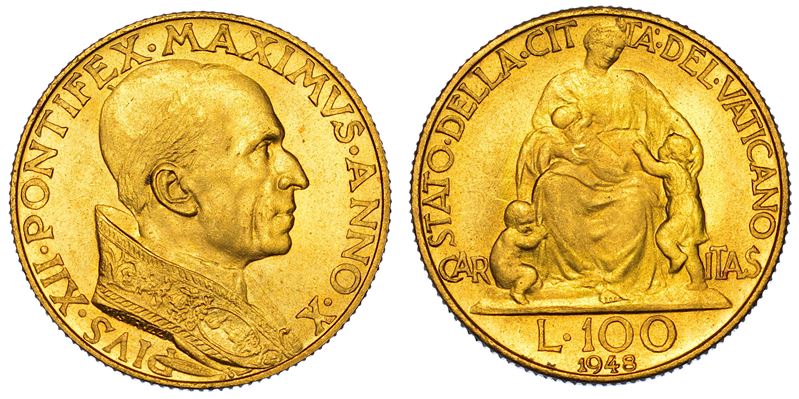 VATICANO. PIO XII, 1939-1958. 100 Lire 1948/A. X.  - Asta Numismatica - I - Cambi Casa d'Aste