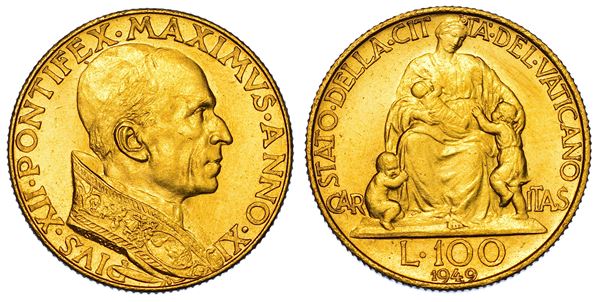 VATICANO. PIO XII, 1939-1958. 100 Lire 1949/A. XI.
