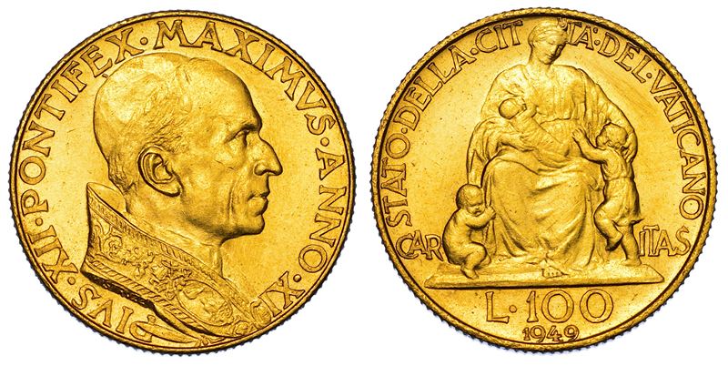 VATICANO. PIO XII, 1939-1958. 100 Lire 1949/A. XI.  - Asta Numismatica - I - Cambi Casa d'Aste
