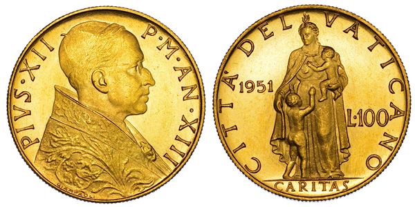 VATICANO. PIO XII, 1939-1958. 100 Lire 1951/A. XIII.