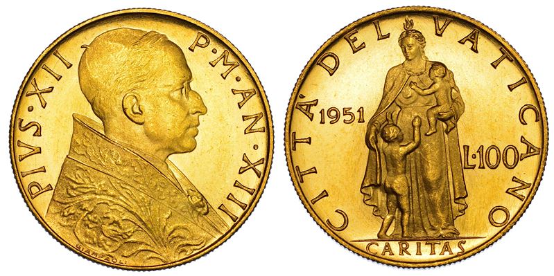 VATICANO. PIO XII, 1939-1958. 100 Lire 1951/A. XIII.  - Asta Numismatica - I - Cambi Casa d'Aste