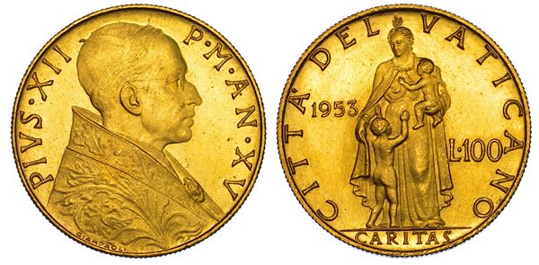 VATICANO. PIO XII, 1939-1958. 100 Lire 1953/A. XV.