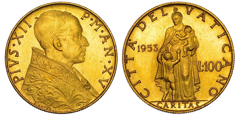 VATICANO. PIO XII, 1939-1958. 100 Lire 1953/A. XV.  - Asta Numismatica - I - Cambi Casa d'Aste