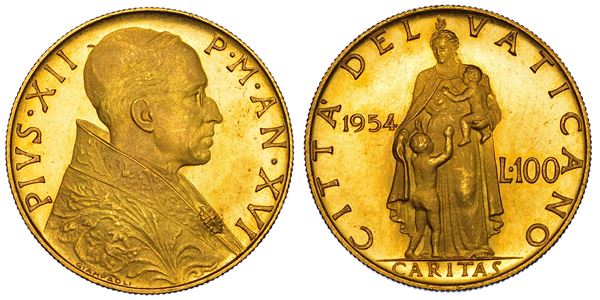 VATICANO. PIO XII, 1939-1958. 100 Lire 1954/A XVI.