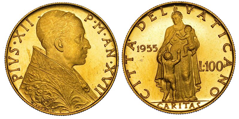 VATICANO. PIO XII, 1939-1958. 100 Lire 1955/A. XVII.  - Asta Numismatica - I - Cambi Casa d'Aste