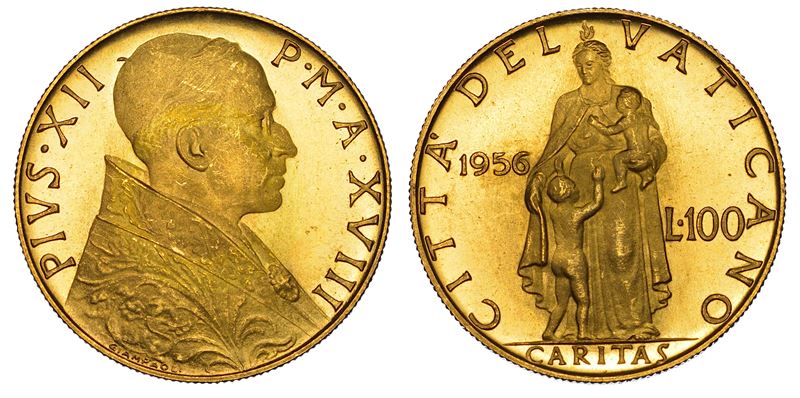 VATICANO. PIO XII, 1939-1958. 100 Lire 1956/A. XVIII.  - Asta Numismatica - I - Cambi Casa d'Aste