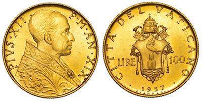 Vaticano. Pio XII, 1939-1958. 100 Lire 1957/a. XIX.