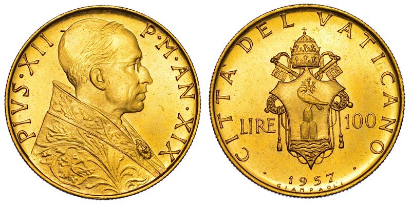 VATICANO. PIO XII, 1939-1958. 100 Lire 1957/A. XIX.  - Asta Numismatica - I - Cambi Casa d'Aste