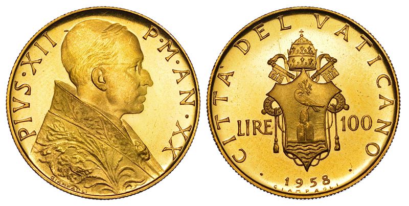 VATICANO. PIO XII, 1939-1958. 100 Lire 1958/A. XX.  - Asta Numismatica - I - Cambi Casa d'Aste