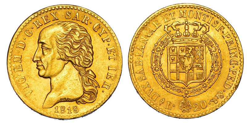 REGNO DI SARDEGNA. VITTORIO EMANUELE I DI SAVOIA, 1802-1821. 20 Lire 1818. Torino.  - Asta Numismatica - I - Cambi Casa d'Aste