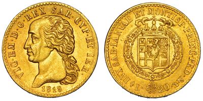 Regno di Sardegna. Vittorio Emanuele i di Savoia, 1802-1821. 20 Lire 1818. Torino.