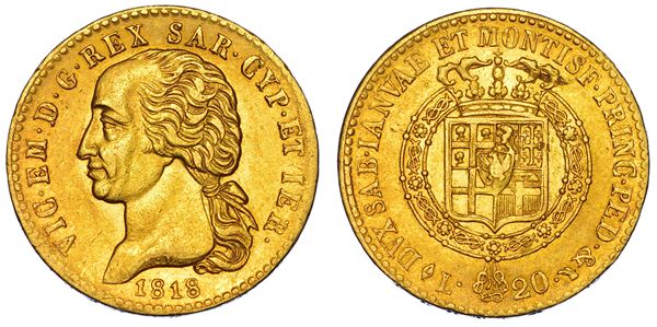 REGNO DI SARDEGNA. VITTORIO EMANUELE I DI SAVOIA, 1802-1821. 20 Lire 1818. Torino.