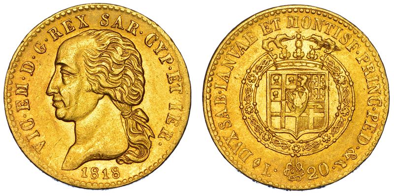 REGNO DI SARDEGNA. VITTORIO EMANUELE I DI SAVOIA, 1802-1821. 20 Lire 1818. Torino.  - Asta Numismatica - I - Cambi Casa d'Aste