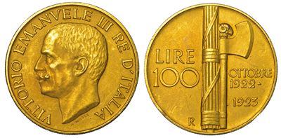 Regno D'italia. Vittorio Emanuele III di Savoia, 1900-1946. 100 Lire 1923. Fascio.