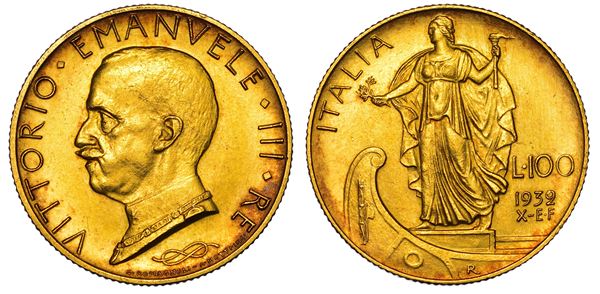 REGNO D'ITALIA. VITTORIO EMANUELE III DI SAVOIA, 1900-1946. 100 lire 1932/A. X. Italia su prora.