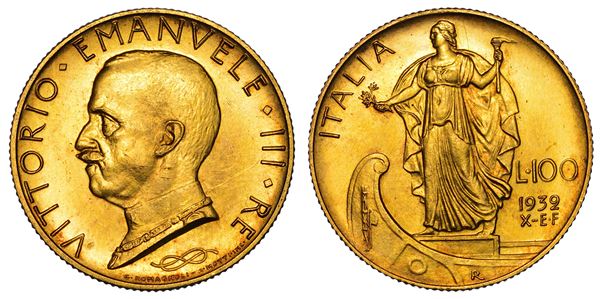 REGNO D'ITALIA. VITTORIO EMANUELE III DI SAVOIA, 1900-1946. 100 lire 1932/A. X. Italia su prora.
