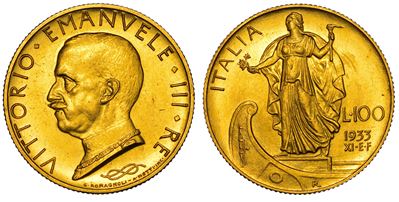 Regno D'italia. Vittorio Emanuele III di Savoia, 1900-1946. 100 Lire 1933/a. XI. Italia su Prora.
