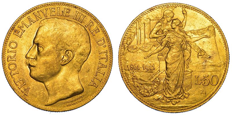 REGNO D'ITALIA. VITTORIO EMANUELE III DI SAVOIA, 1900-1946. 50 Lire 1911. Cinquantenario.  - Auction Numismatics - I - Cambi Casa d'Aste