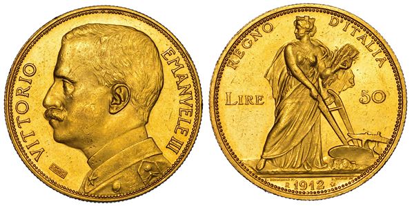 REGNO D'ITALIA. VITTORIO EMANUELE III DI SAVOIA, 1900-1946. 50 Lire 1912. Aratrice.