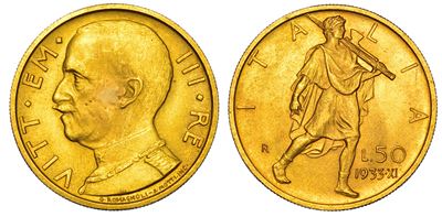 Regno D'italia. Vittorio Emanuele III di Savoia, 1900-1946. 50 Lire 1933/a. XI. Littore.
