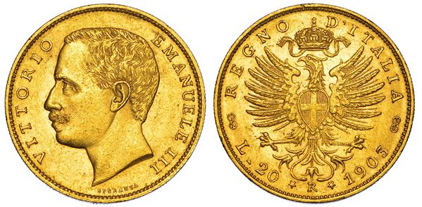 REGNO D'ITALIA. VITTORIO EMANUELE III DI SAVOIA, 1900-1946. 20 Lire 1903. Aquila.