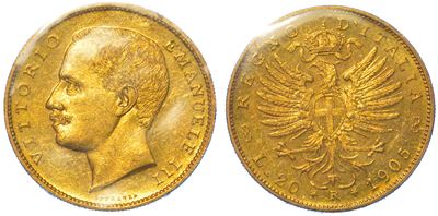 Regno D'italia. Vittorio Emanuele III di Savoia, 1900-1946. 20 Lire 1905. Aquila.