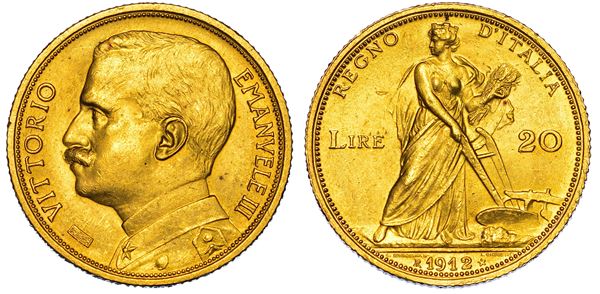REGNO D'ITALIA. VITTORIO EMANUELE III DI SAVOIA, 1900-1946. 20 Lire 1912. Aratrice.