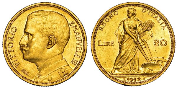 REGNO D'ITALIA. VITTORIO EMANUELE III DI SAVOIA, 1900-1946. 20 Lire 1912. Aratrice.
