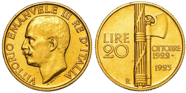 REGNO D'ITALIA. VITTORIO EMANUELE III DI SAVOIA, 1900-1946. 20 Lire 1923. Fascetto.