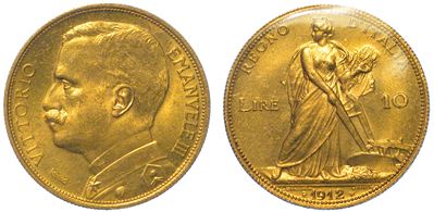Regno D'italia. Vittorio Emanuele III di Savoia, 1900-1946. 10 Lire 1912. Aratrice.