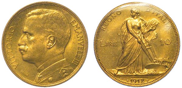 REGNO D'ITALIA. VITTORIO EMANUELE III DI SAVOIA, 1900-1946. 10 Lire 1912. Aratrice.