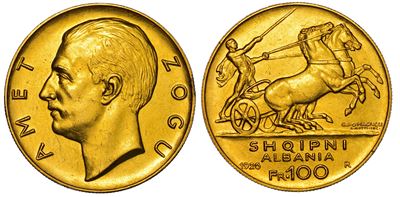 Albania. Ahmed Zogu Presidente, 1925-1928. 100 Franga 1926.