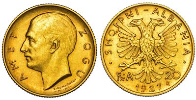 Albania. Ahmed Zogu Presidente, 1925-1928. 20 Franga 1927.