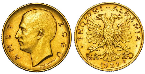 ALBANIA. AHMED ZOGU PRESIDENTE, 1925-1928. 20 Franga 1927.