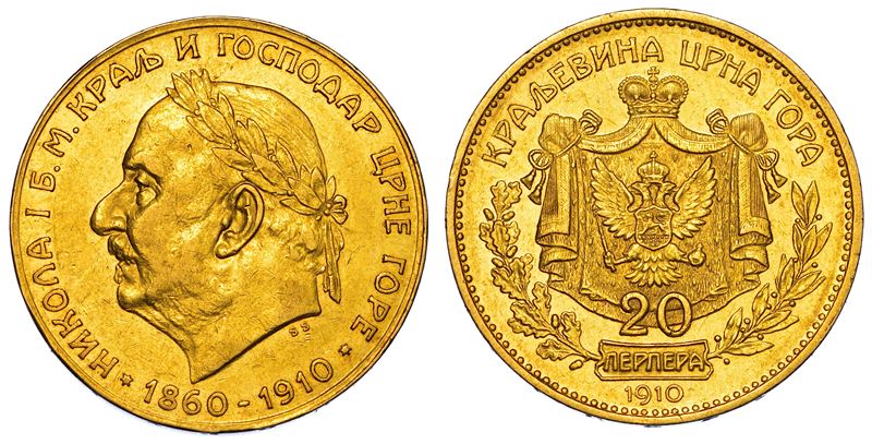 MONTENEGRO. NICOLAUS I, 1860-1918. 20 Perpera 1910.  - Auction Numismatics - I - Cambi Casa d'Aste
