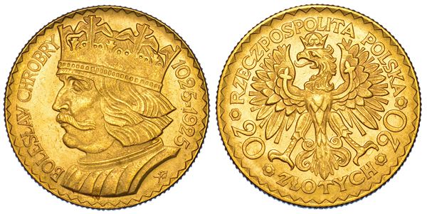 POLONIA. REPUBBLICA, 1919-1939. 20 Zlotych 1925. Varsavia. Commemorazione del 900° anniversario della fondazione della Polonia.