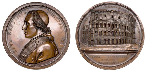 STATO PONTIFICIO. PIO VII (Barnaba Chiaramonti), 1800-1823. Medaglia in bronzo 1807. Lavori di restauro e consolidamento del Colosseo.