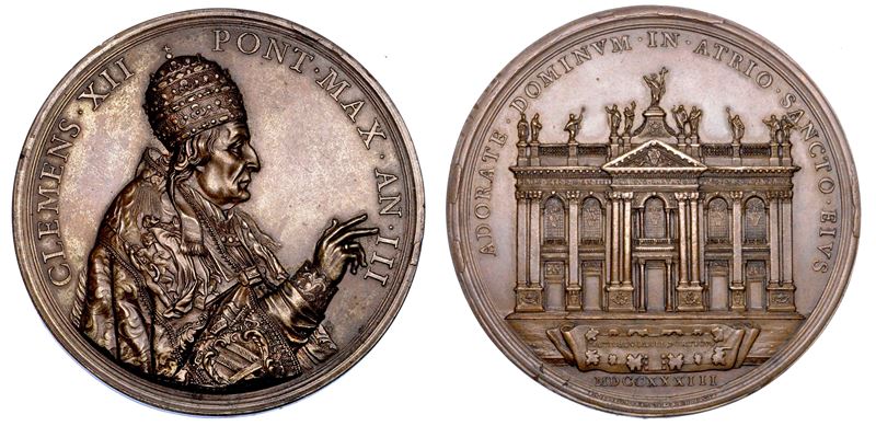 STATO PONTIFICIO. CLEMENTE XII (Lorenzo Corsini), 1730-1740. Medaglia in bronzo 1733/A. III. Il nuovo portico della Basilica di San Giovanni in Laterano.  - Auction Numismatics - Medals and popes - II - Cambi Casa d'Aste