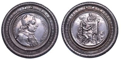 Stato Pontificio. Benedetto XIV (prospero Lorenzo Lambertini), 1740-1758. Medaglia in Argento 175...