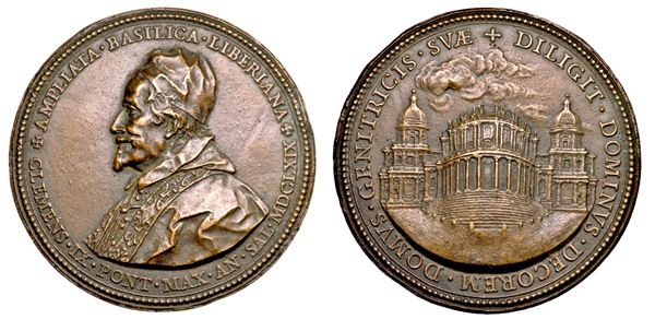 STATO PONTIFICIO. CLEMENTE IX (Giulio Rospigliosi), 1667-1669. Medaglia in bronzo 1669. Progetto di Gian Lorenzo Bernini dell'Abside di Santa Maria Maggiore.