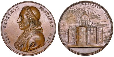 Stato Pontificio. Pio VII (barnaba Chiaramonti), 1800-1823. Medaglia in Bronzo 1800. Arrivo a Rom...